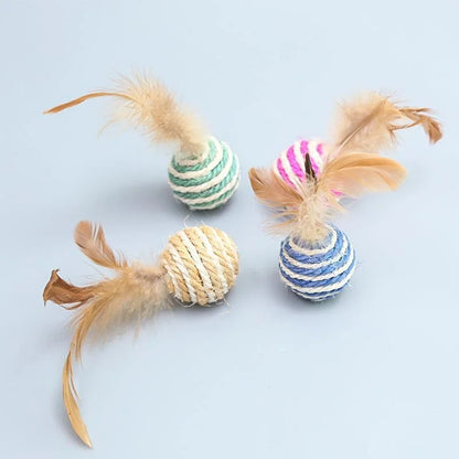 Feathered Sisal Cat Toy Ball 8 pack