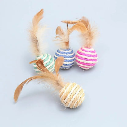 Feathered Sisal Cat Toy Ball 8 pack